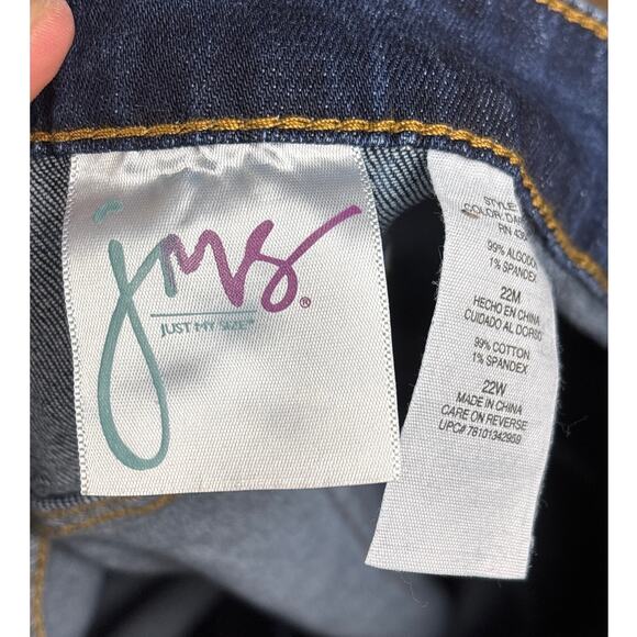 Just My Size Women’s 22 Plus Patchwork Dark Denim Distressed Blue Jeans NEW - Picture 5 of 7